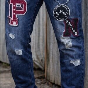 Parish Nation Men’s Jeans 30x30 Distressed Patch Denim Slim Fit